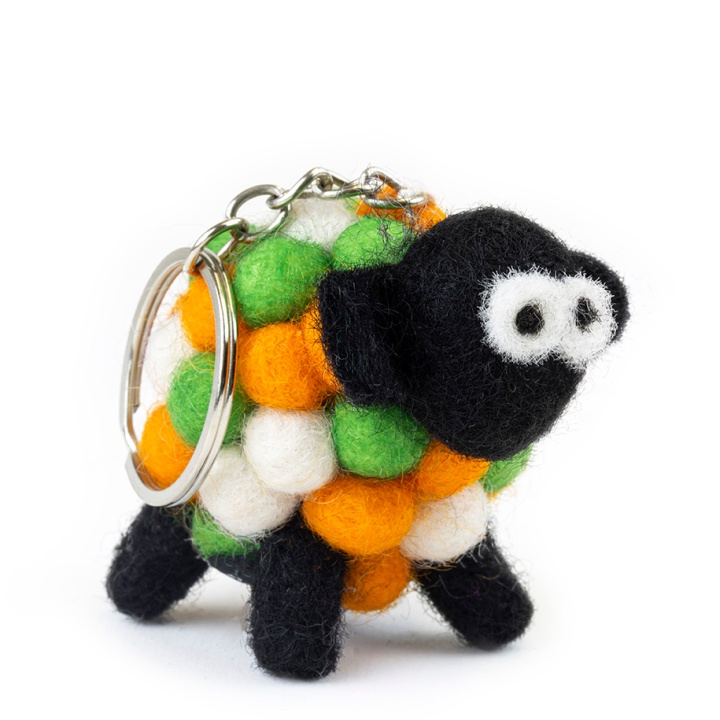 Tricolour sheep keyring product photography