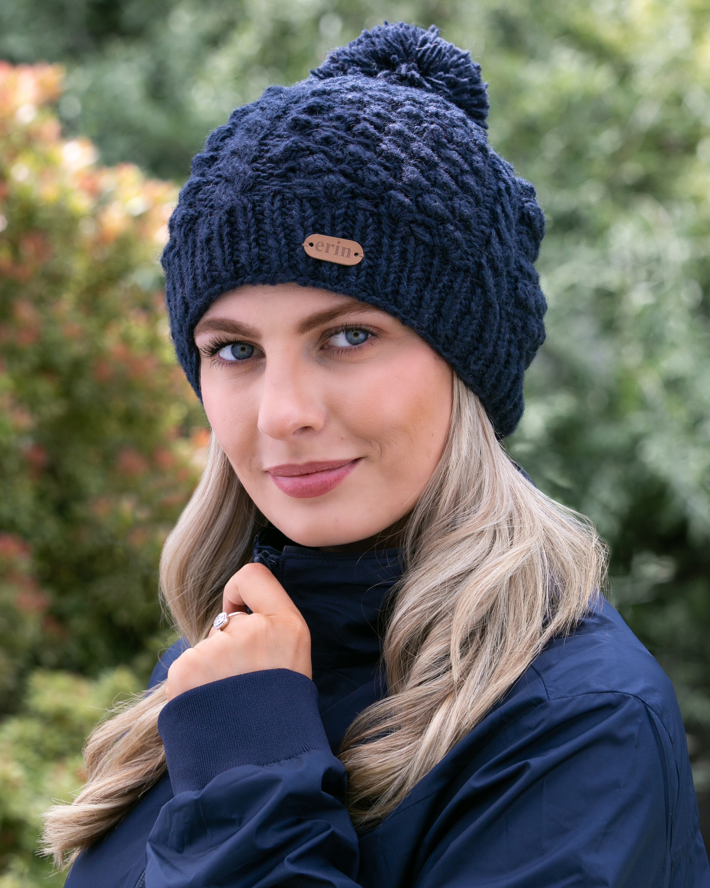 Erin Knitwear navy bobble hat