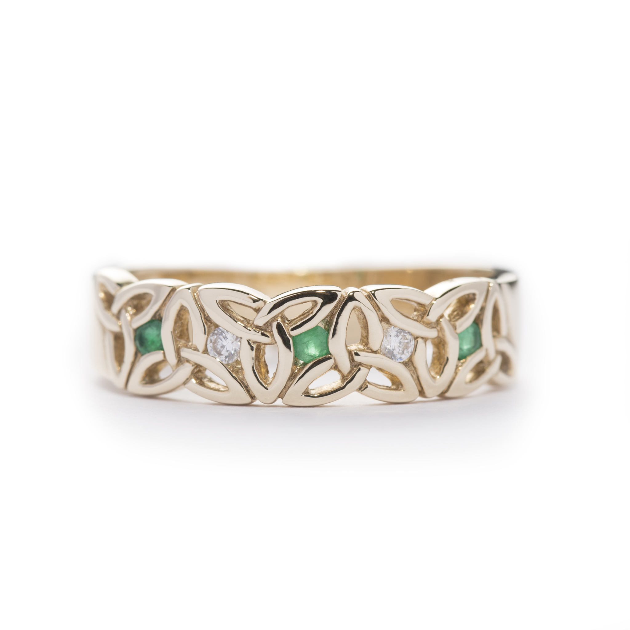 Gold Ring with green and white gem stones