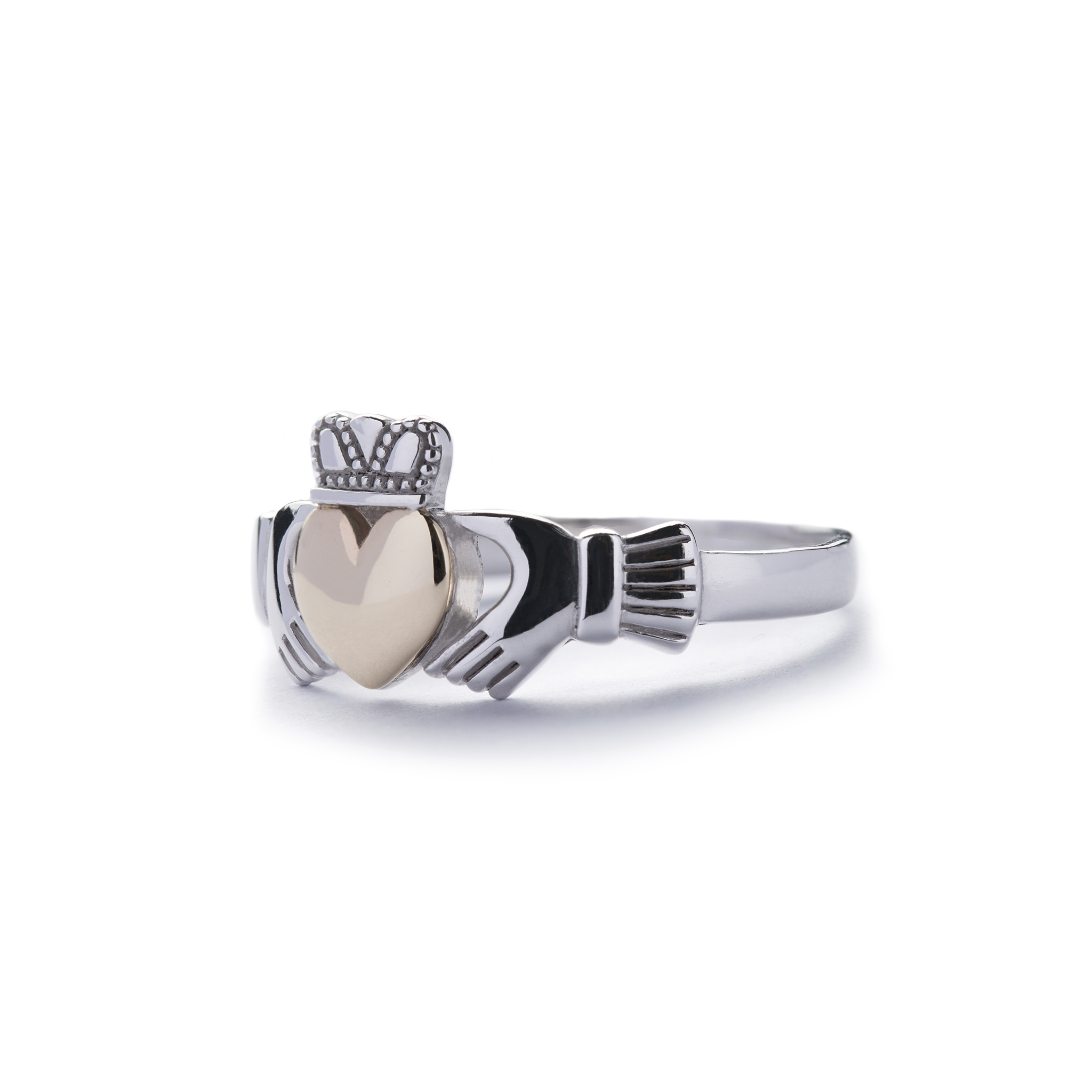 Silver Claddagh Ring with gold heart
